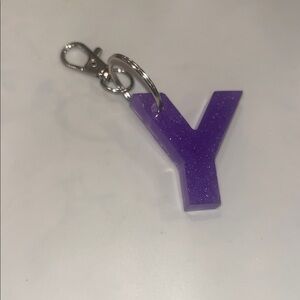 Purple Glitter Letter Y Keychain christmas stocking stuffer backpack
